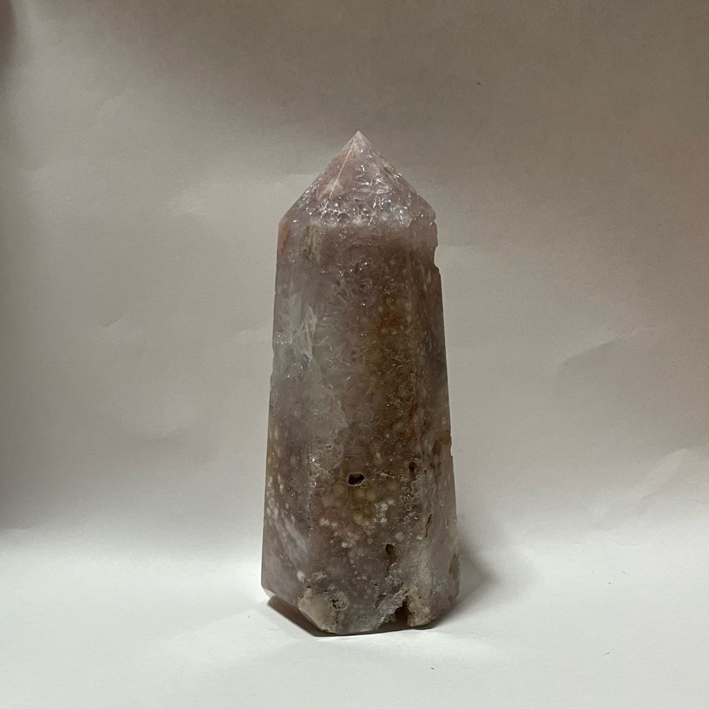 Pink Amethyst Flower Agate Tower with Quartz